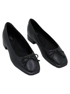 Rockport Womens Sadie Square Toe Flats Black Leather Size 9M